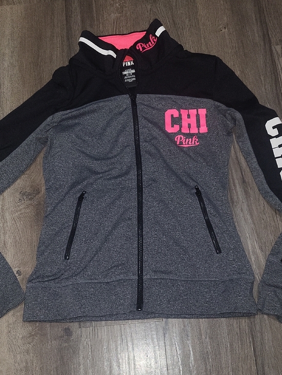 PINK Victoria's Secret Jackets & Blazers - PINK Victoria's Secret Black & Neon Pink Athletic Zip Chicago Jacket Sz Xs